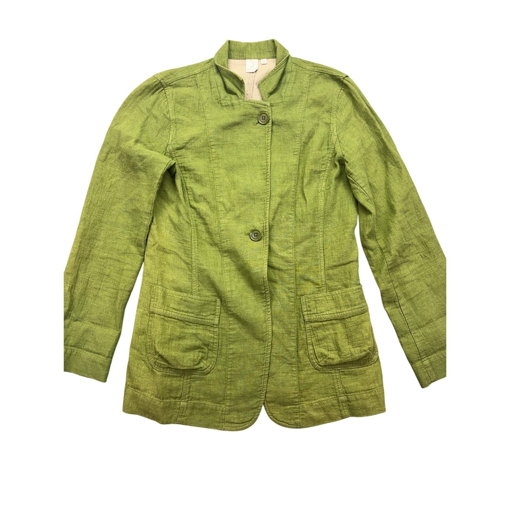 Jones New York Linen‎ Blend Blazer Jacket Career Button Front Green S Boho